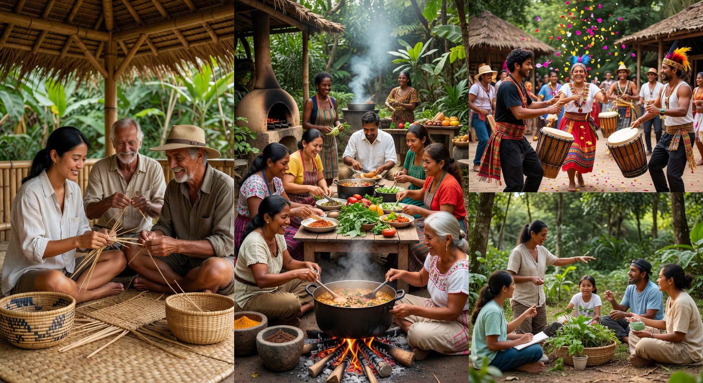 Traveler engaging in cultural food exchange with local community