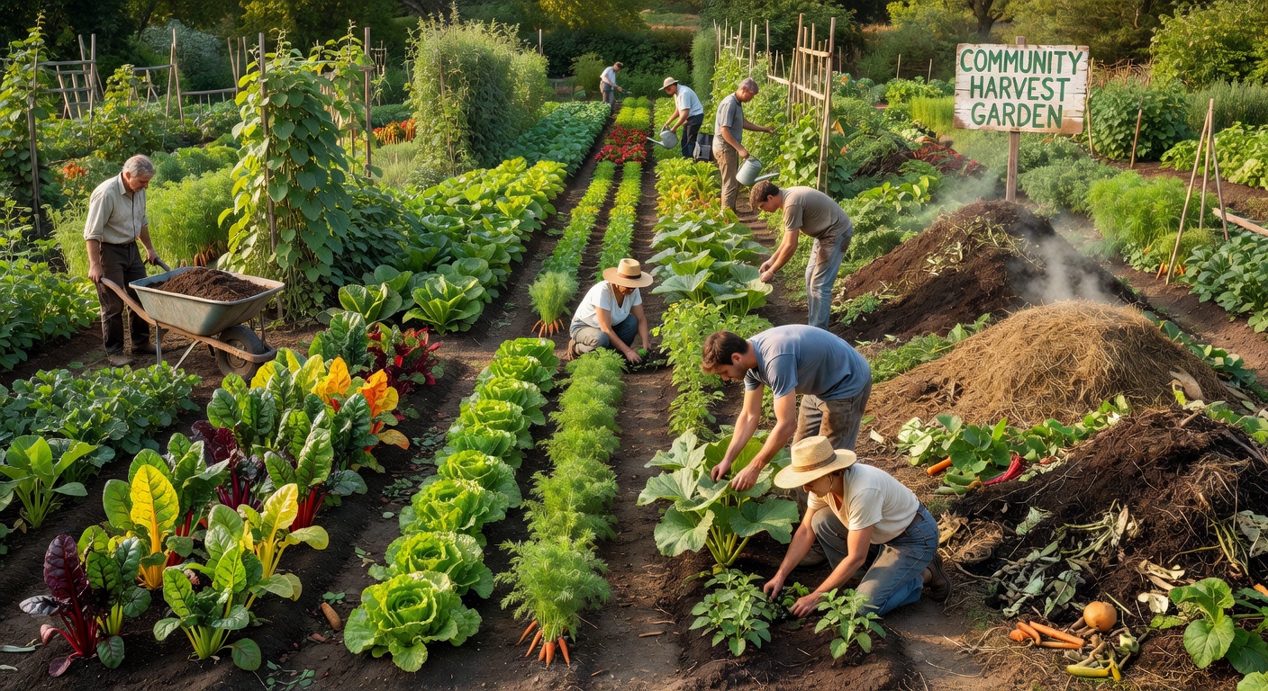Vibrant community garden producing fresh local vegetables