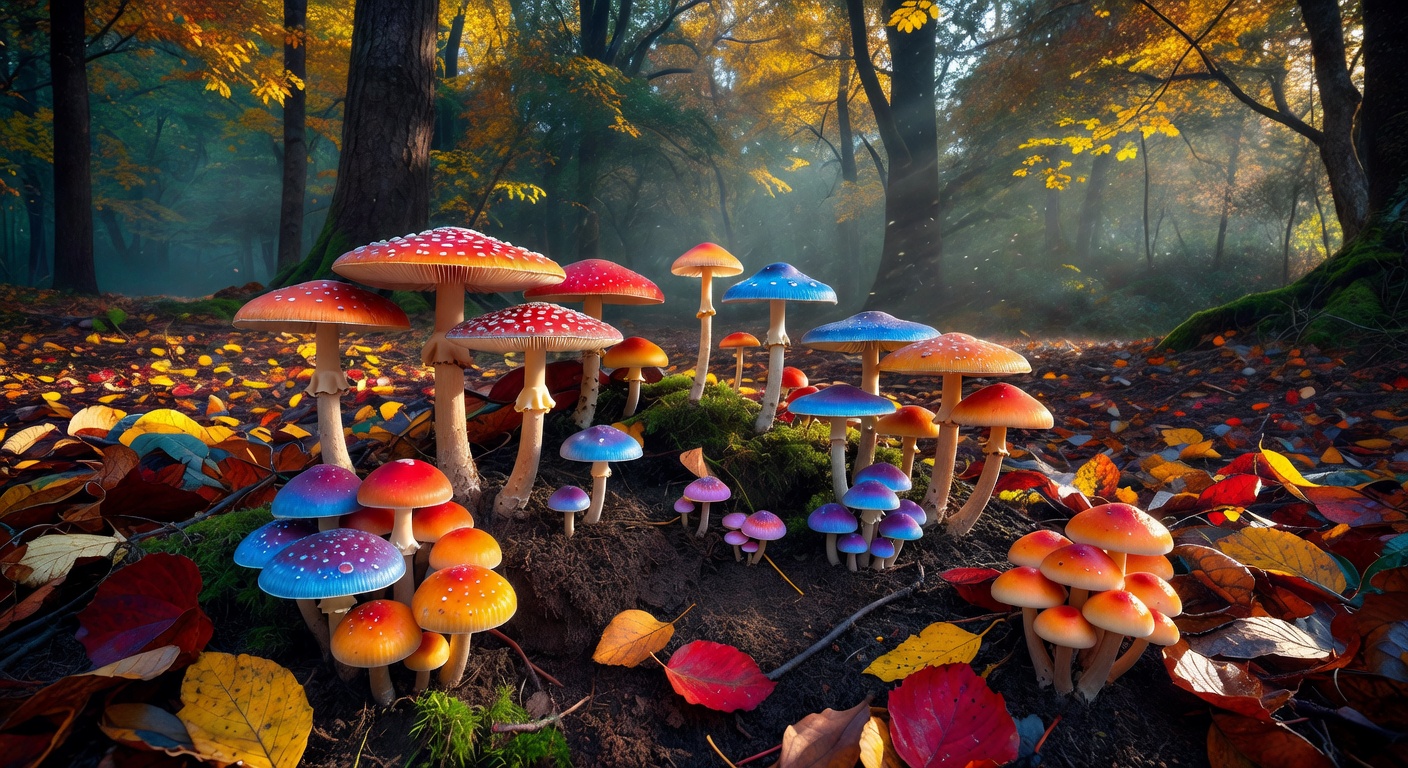Colorful forest mushrooms in Amazon undergrowth