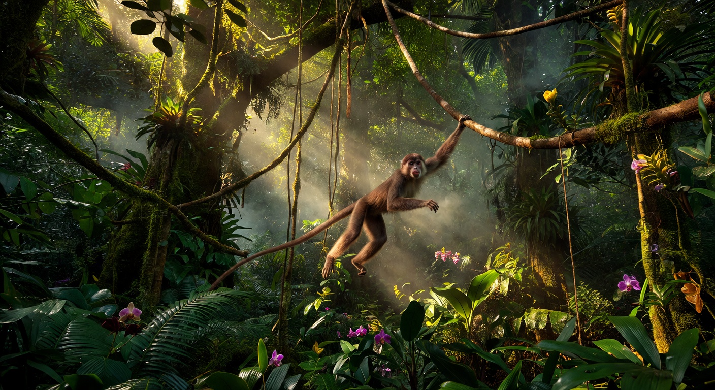 Monkey in Amazon rainforest canopy